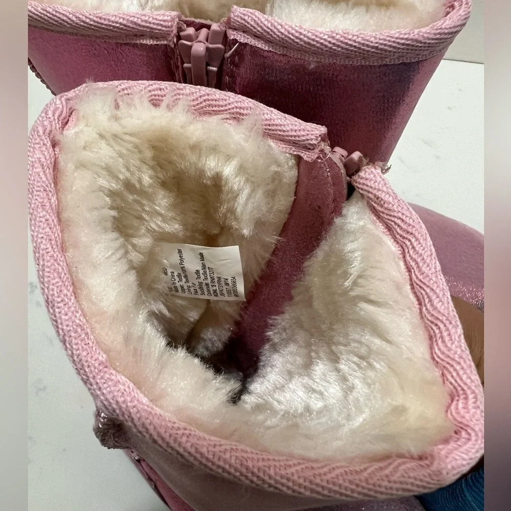 Pink Sparkly Mid-Calf Boots with Plush Finish